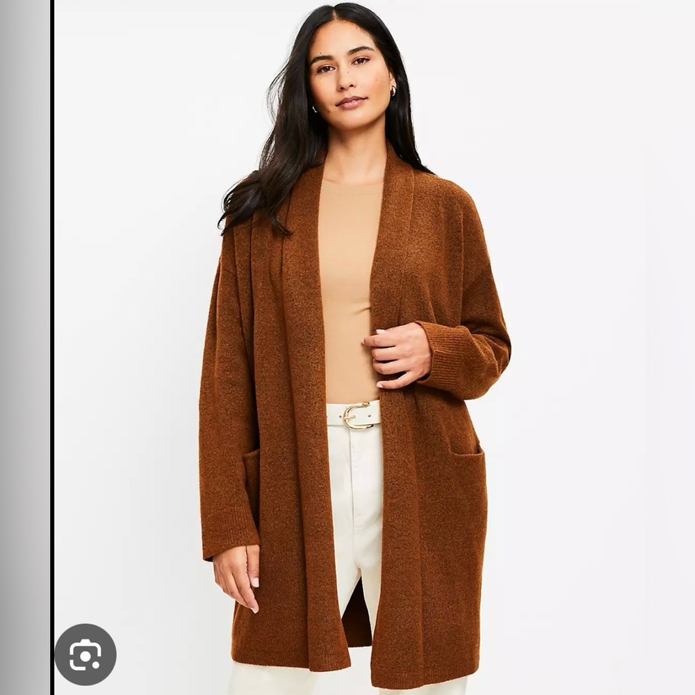 LOFT Rich Brown Open-Front Cardigan